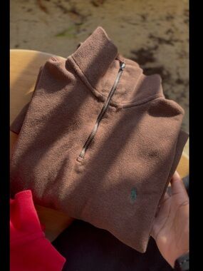 Ralph Lauren Brown Quater-Zip Polo Sweater